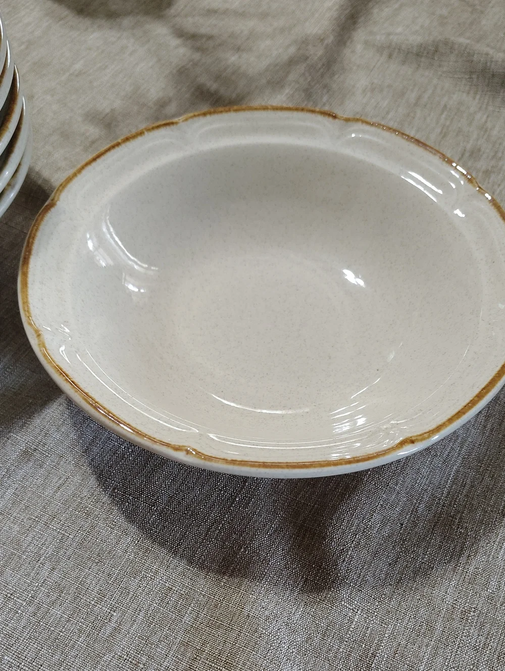 Hearthside Neutral Cream Stoneware Bowl with Rustic Brown